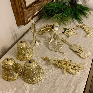 Vintage Victorian Goldtone Set of 10 Holiday Christmas Ornaments